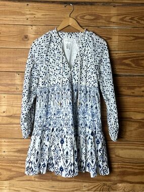 Jessica Simpson Navy and White Printed Peasant Blouse
